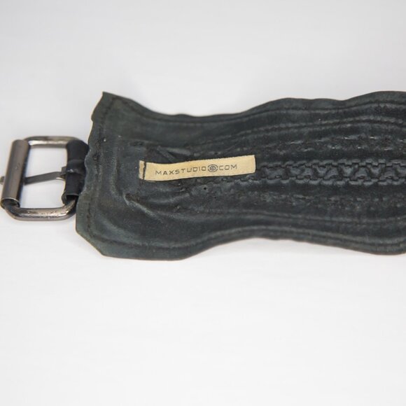 SOLD Vintage Max Studio Black Leather Punk Gothic Buckle Cuff Bracelet - Picture 4 of 9